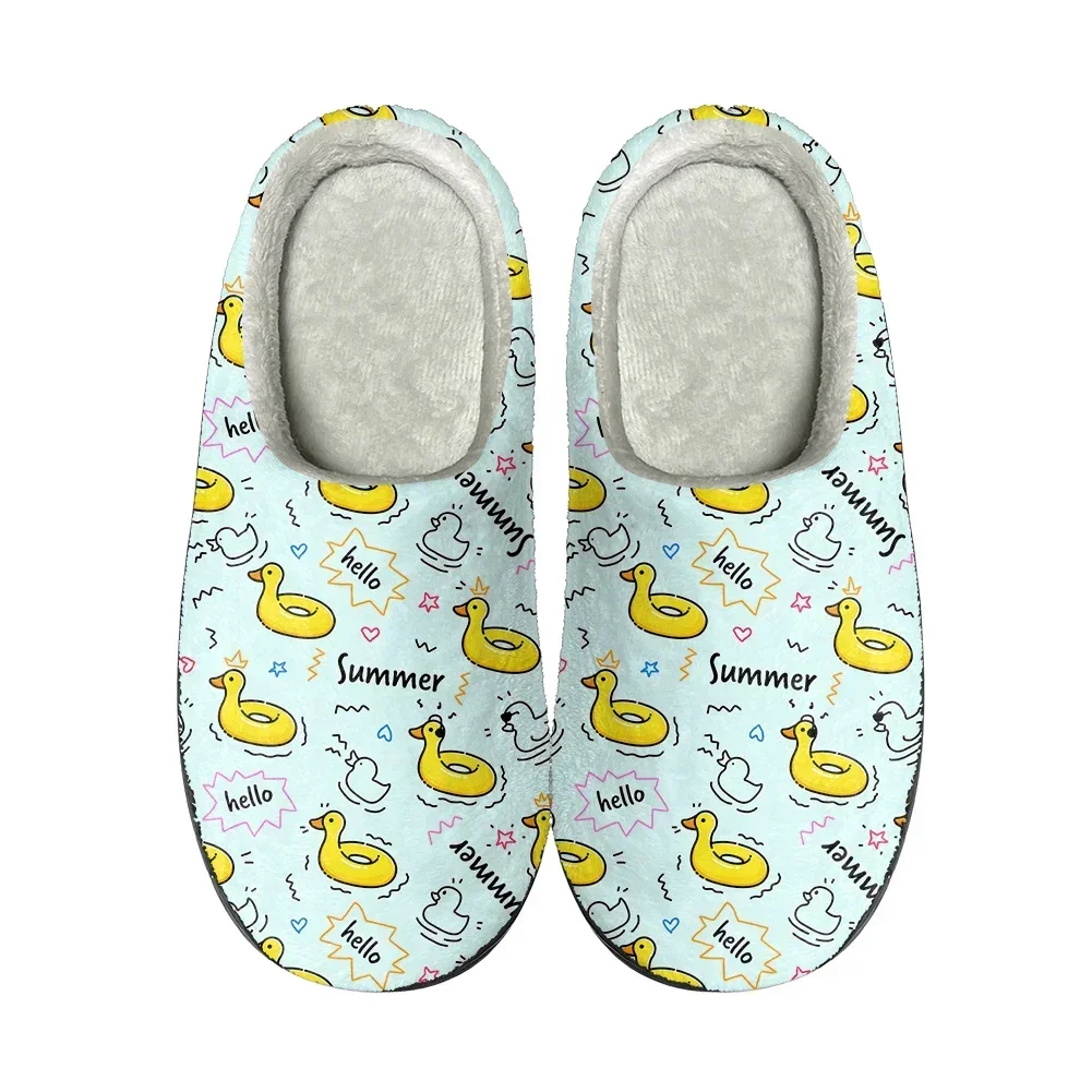 Zapatillas personalizadas de algodón con gráfico de pato de dibujos animados para el hogar, sandalias para hombre y mujer, zapatos informales de moda de felpa para mantener el calor, zapatilla térmica