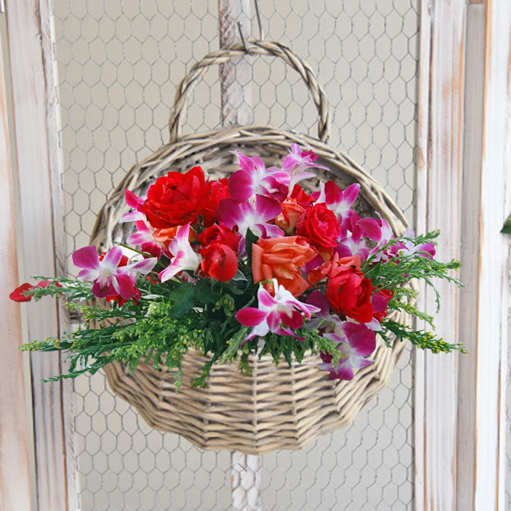 Wall Mount Rattan Basket Hanging Planter Basket Handmade Wicker Flower Pot Home Garden Decor Woven Rattan Vase Baskets