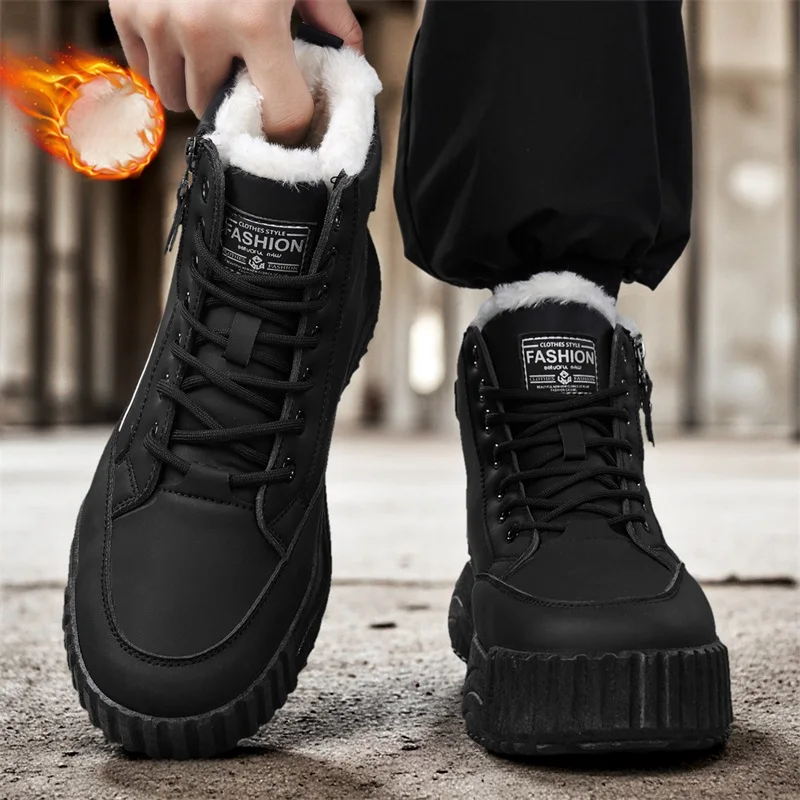 Men's Winter Snow Boots Thermal Anti-freeze Fleece Thick Bottom Cotton Shoes Waterproof Non-slip Boots Short Tube Height