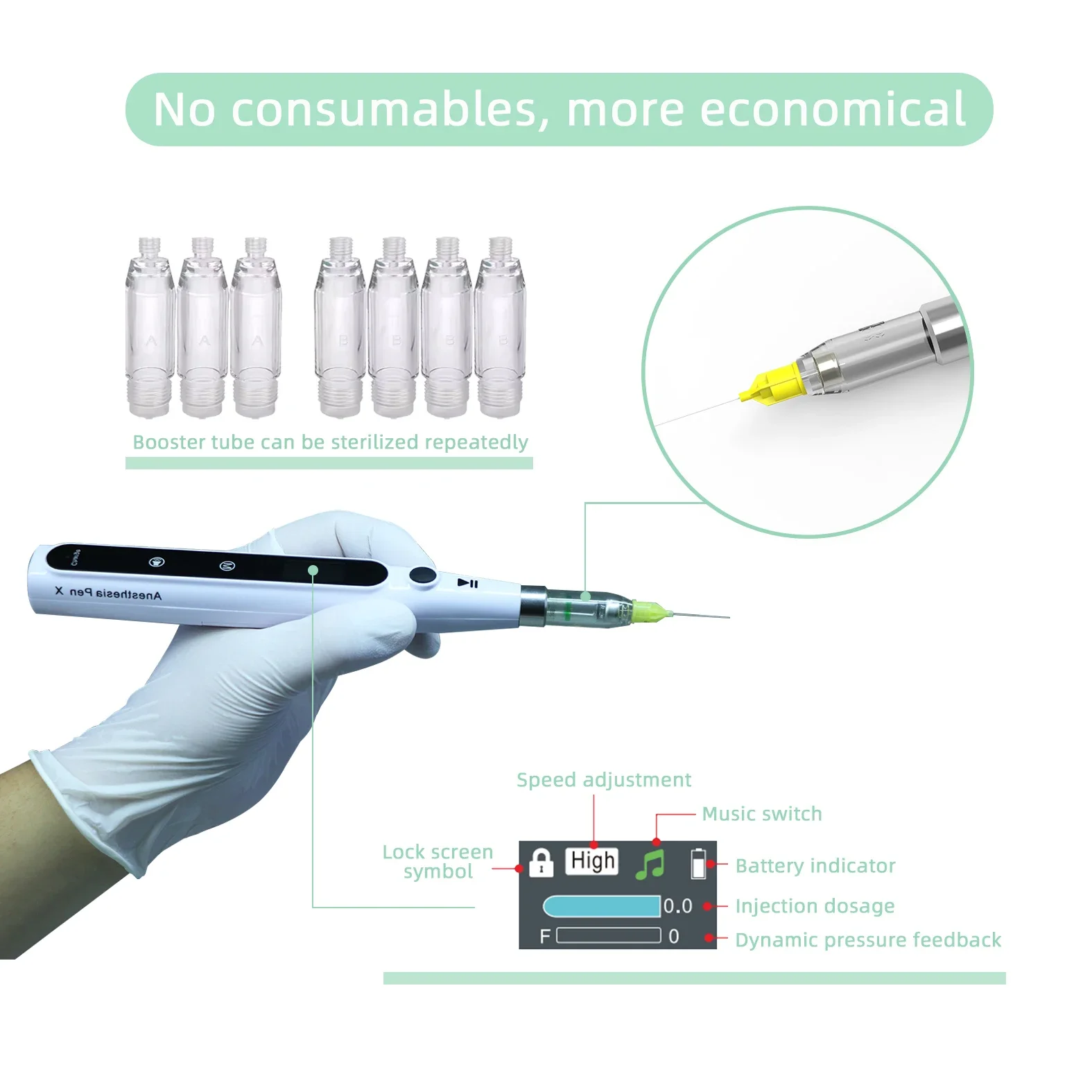 Instrumentos de dentaduras profissionais, indolor, sem fio, injetores de anestesia oral, equipamento com tela lcd de dentaduras