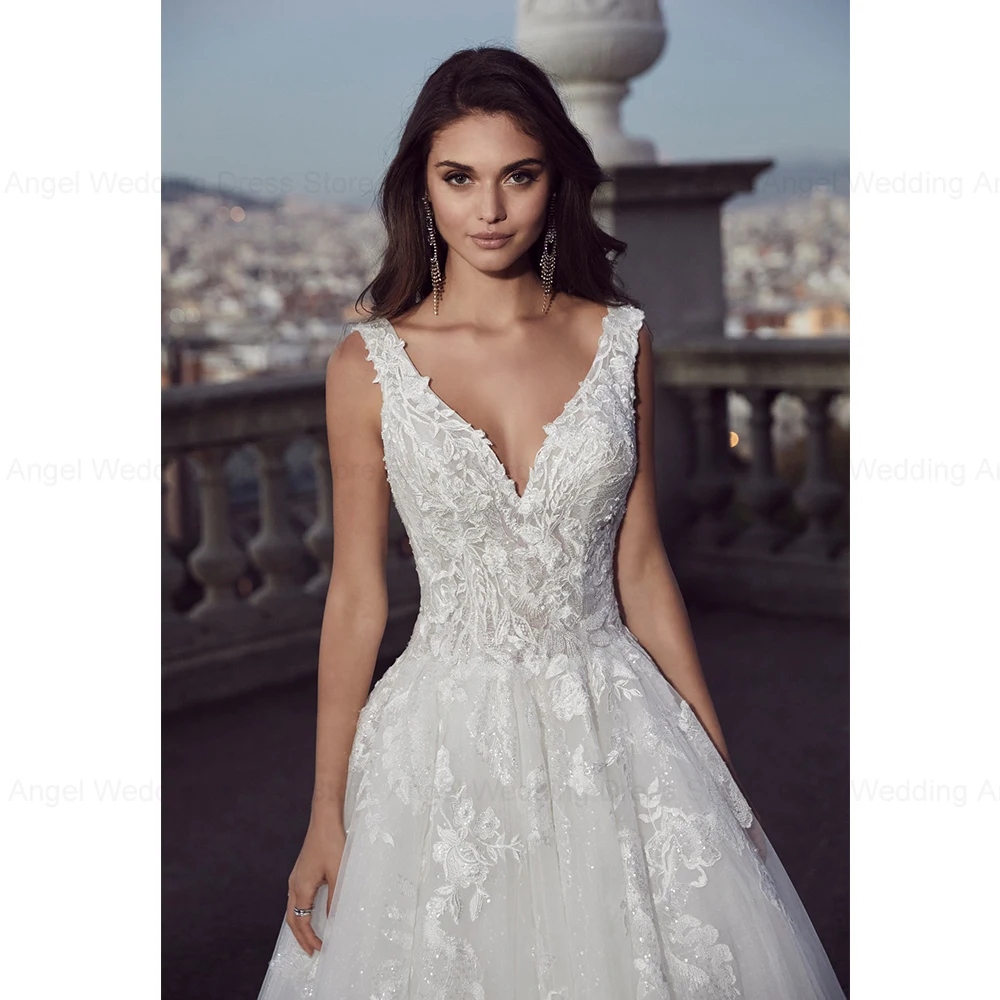 ANGEL Applique Lace Wedding Dress 2025 Customized Sleeveles Backless A-line Robe De Soirée Bridal Gowns For Women Boho Tulle