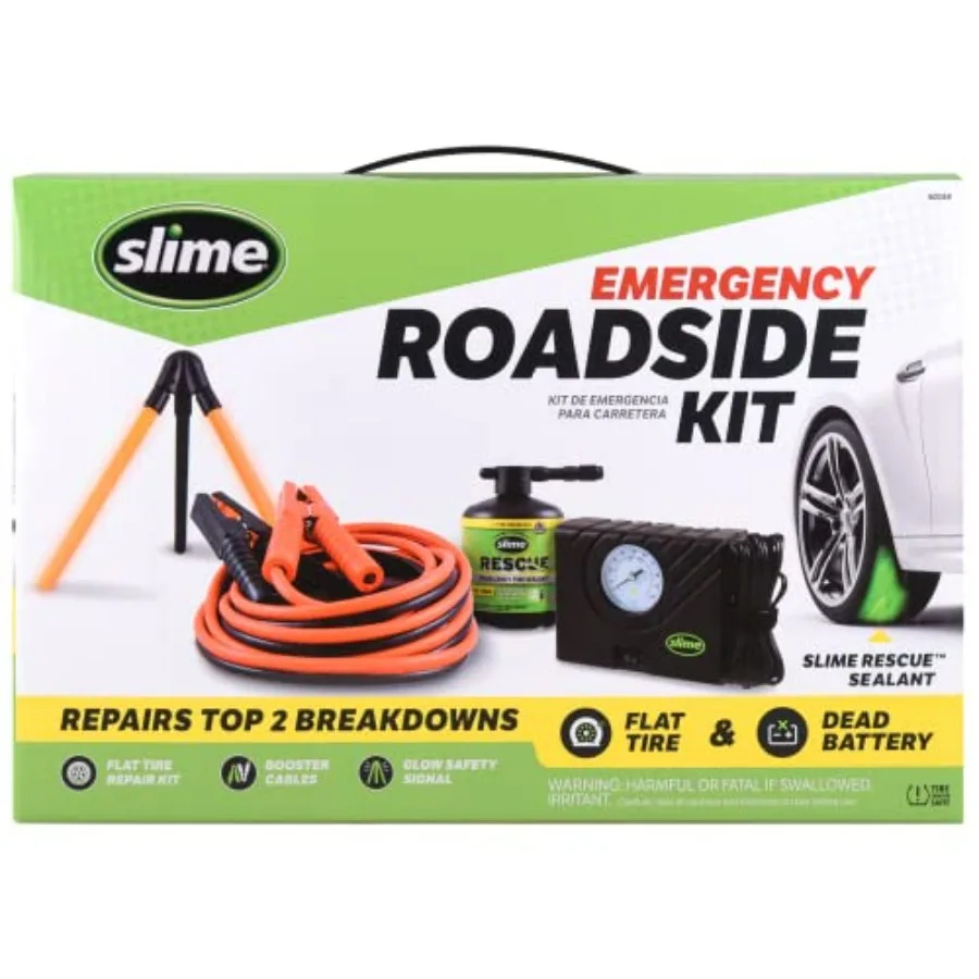 

50154 Emergency Roadside Kit with Flat Tire Repair and Booster Cables for Compact Cars Standard Cars and Crossovers