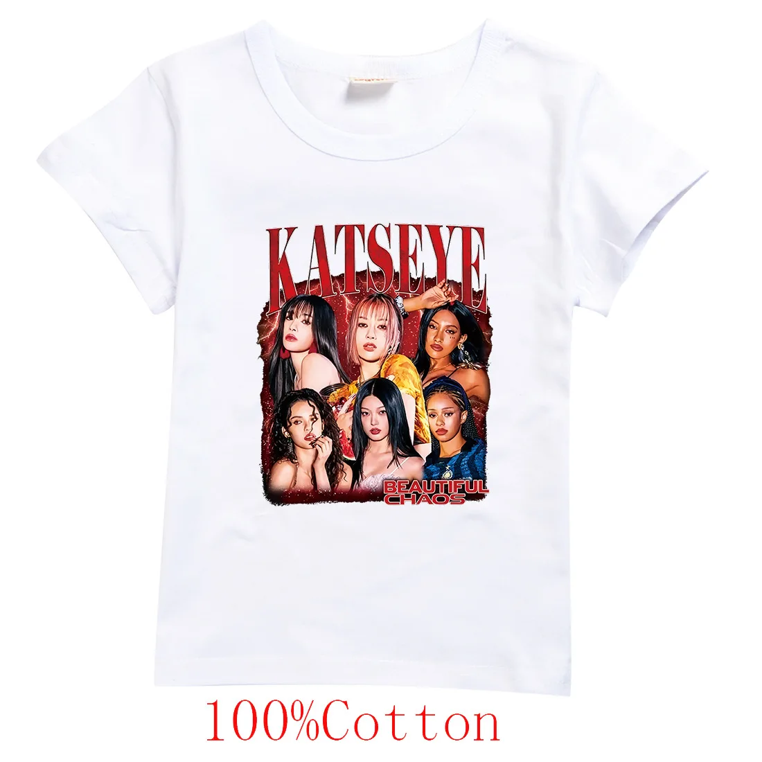 Mode Katseye T-Shirt Kinder Sommerkleidung Mädchen Kurzarm T-Shirt Kleinkind Junge 100% Baumwolle Casual Tops Kinder Streetwear – Detail 3