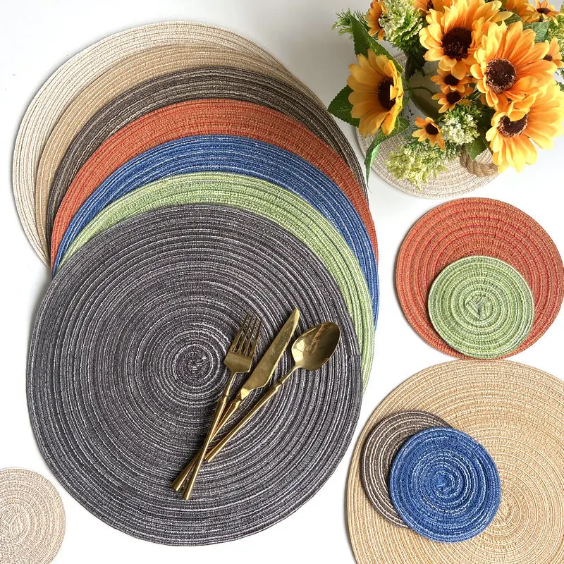 Set of 6 36cm/38cm Ramie Round Table Mat Braided Placemats Washable Non-Slip Kitchen Dining Tableware Bowl Pads Cup Coasters