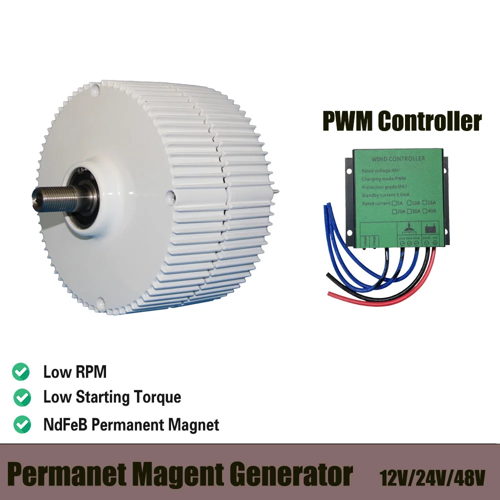 Poland Fast Delivery Generator 1000W Low Speed 12V 24V 48V Gearless Permanent Magnet Wind Turbine Generator With PWM Controller