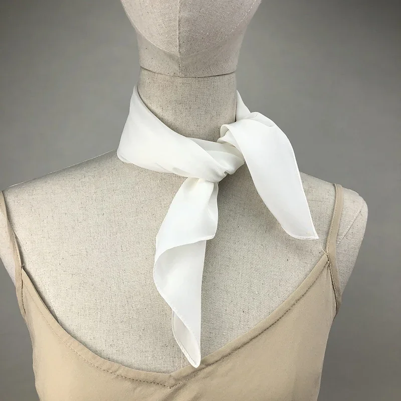 New Women Silk Scarf Square Neck Shawls  Lady White Solid  Bandana Hair Band Kerchief for DIY Painting