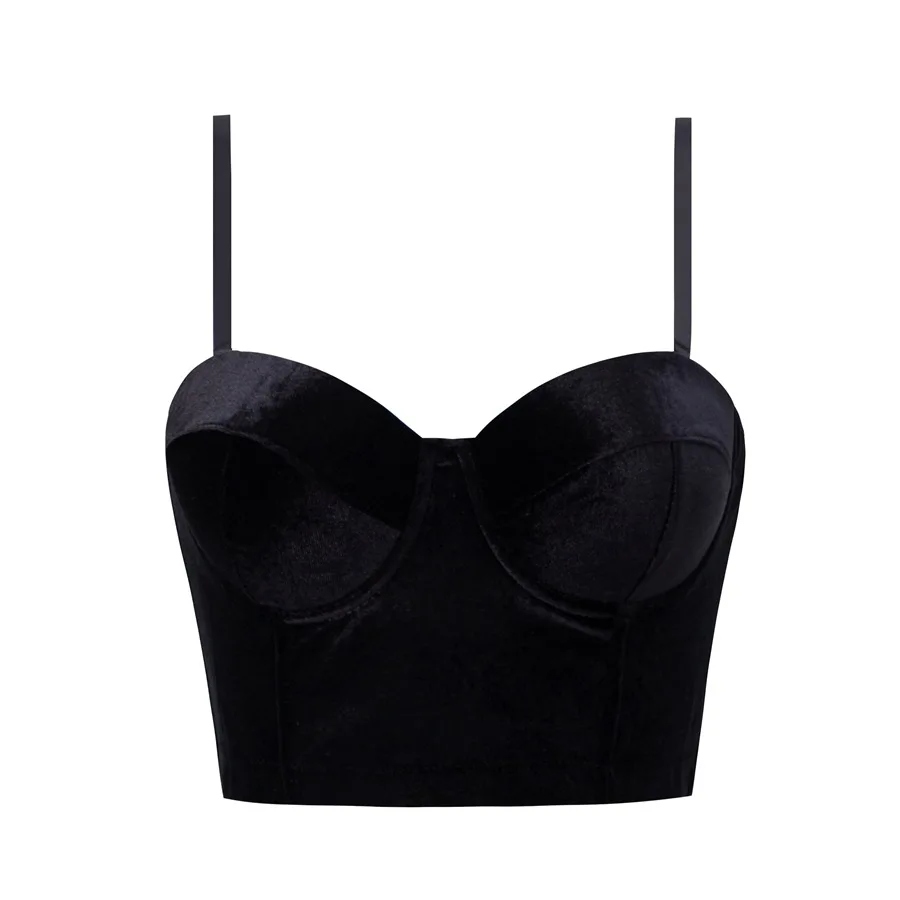 New Flannel Velvet Sexy Solid Crop Top Women Slim High Waist Sleeveless Basic Summer Clothes Underwired Bra Worn Fishbone Camis