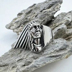 Unique Indian Style Solid Ring 316L Stainless Steel Jewelry Indian Man Feather Biker Ring