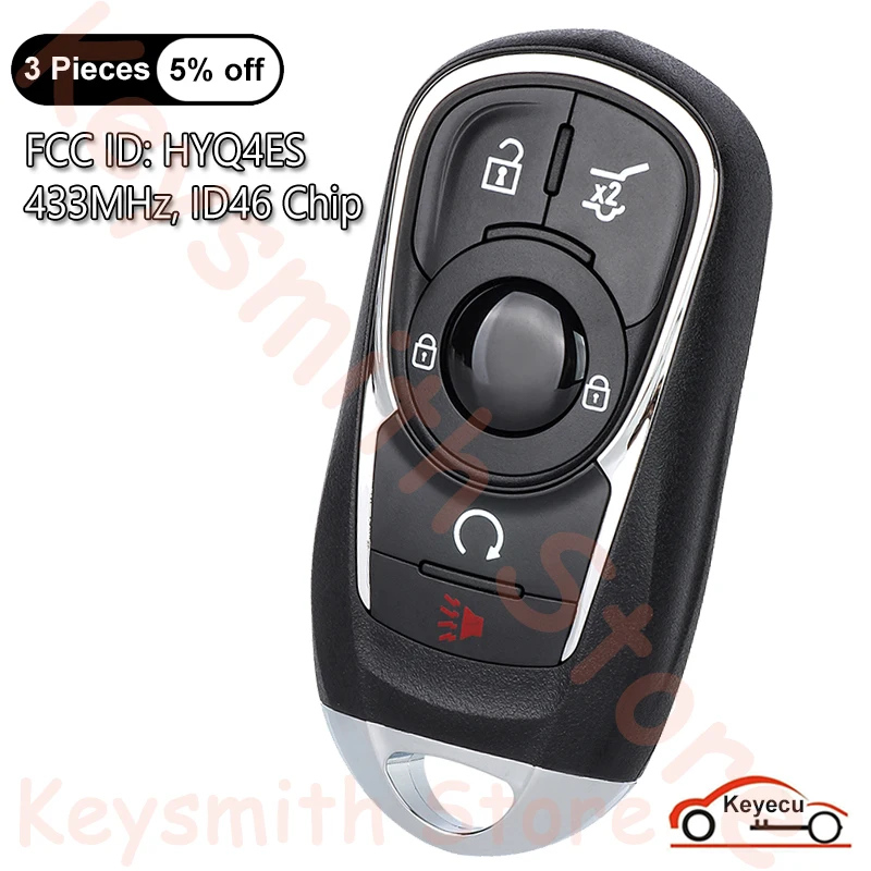 KEYECU 5 Buttons 433MHz ID46 Chip for Buick Enclave 2020-2023 Encore GX 2021 2022 2023 Auto Smart Remote Key Fob HYQ4ES 13530511