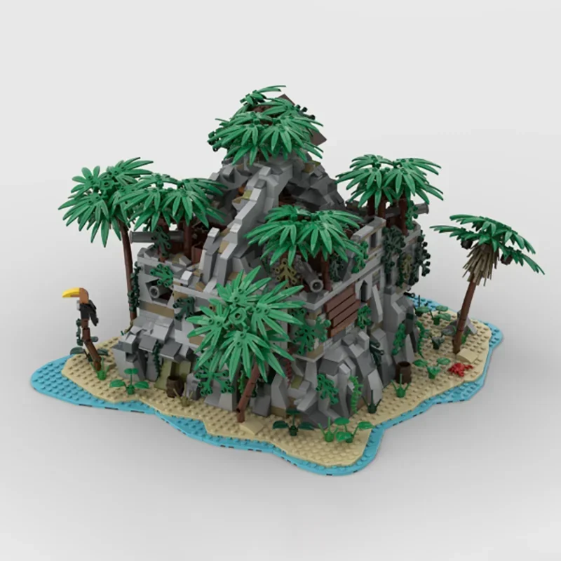 MOC Building Blocks Pirate Island Jungle Cabin Model Technical Bricks DIY Assembly Medieval Architecture Toys For Child Gift