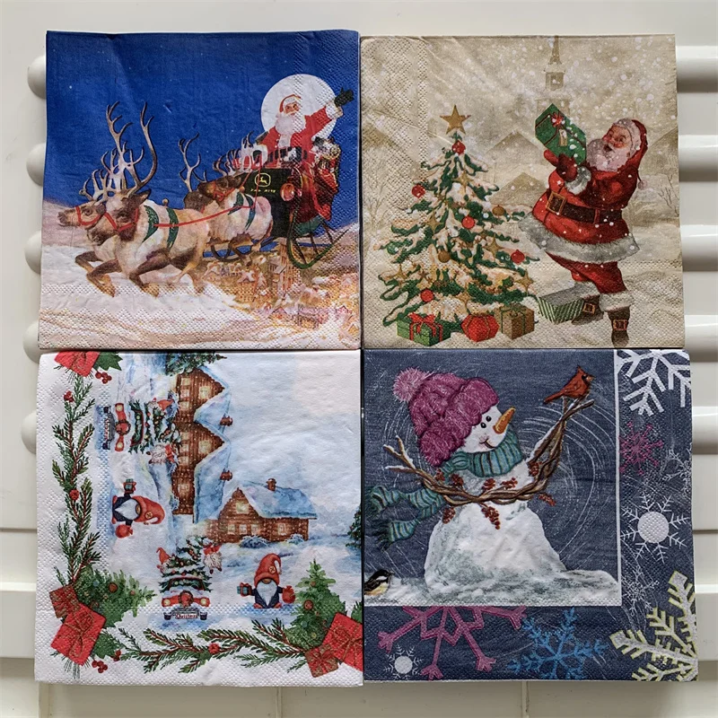 Christmas paper napkins serviettes decoupage  decor wedding party festival cocktail Santa Claus Buck star snow star winter