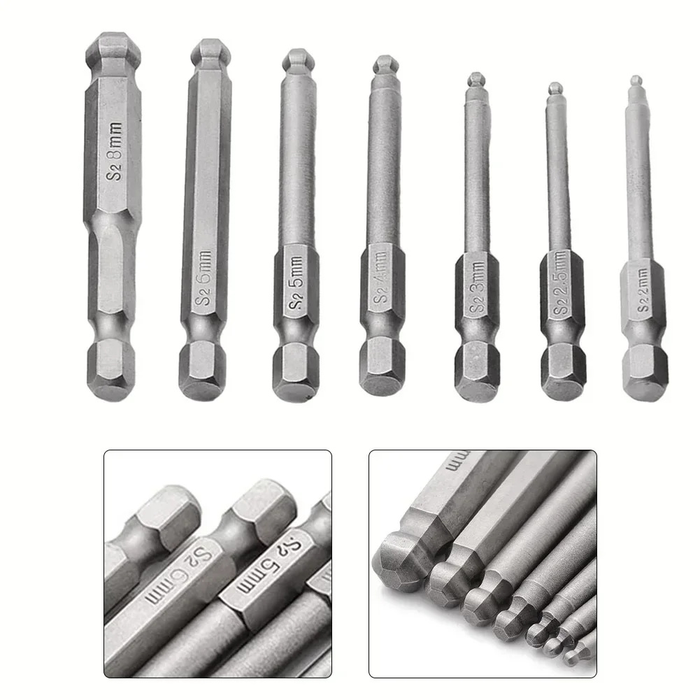 1pc 65mm Ball End Hex Screwdriver Bit Alloy Steel Magnetic Hexagon Head Screw Driver Drill Electric Screwdriver H3 H4 H5 H6 H8