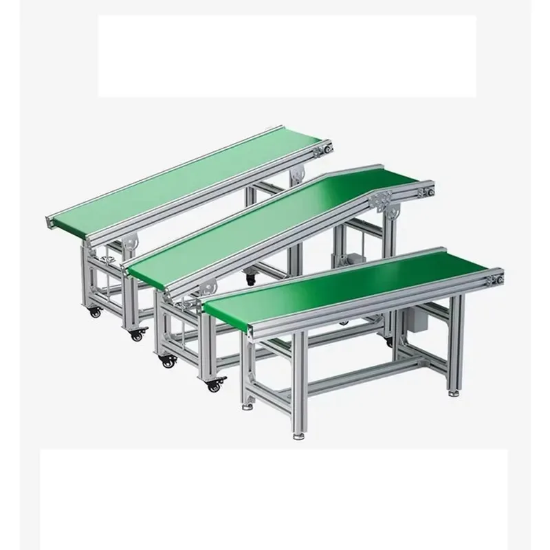Electric PVC Belt Conveyor Adjustable Speed Height Durable Anti-Static Green Flexible Layout Customizable Size