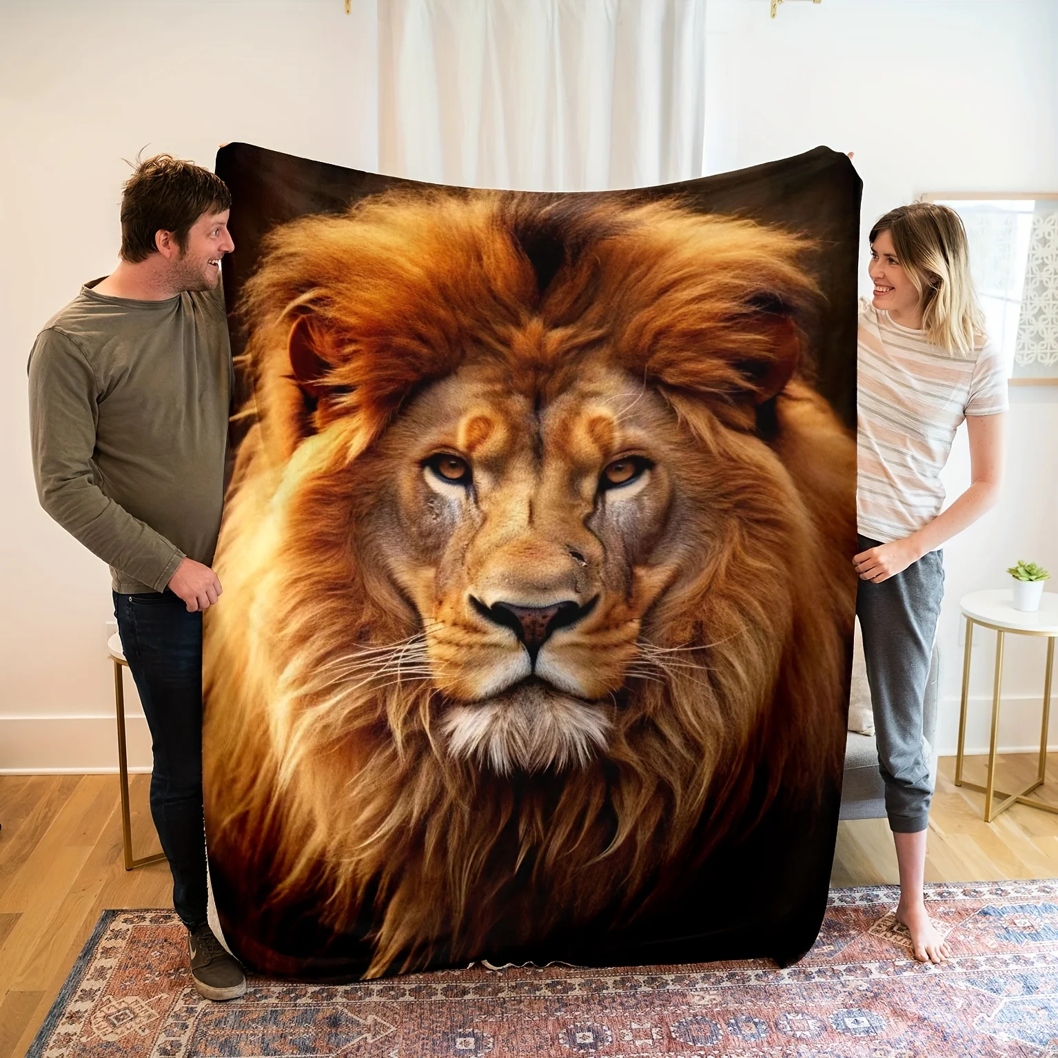 Lion Print Flannel Blanket - Soft Rustic | All-Season Sofa/Bed/Travel, Machine Washable Home Decor