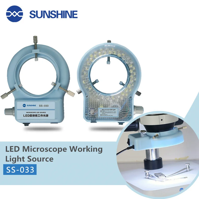 SUNSHINE SS-033C 현미경 광원, 휴대폰 유지 보수, 밝기 조절 가능, USB 원형 흰색 램프, 2 인 1