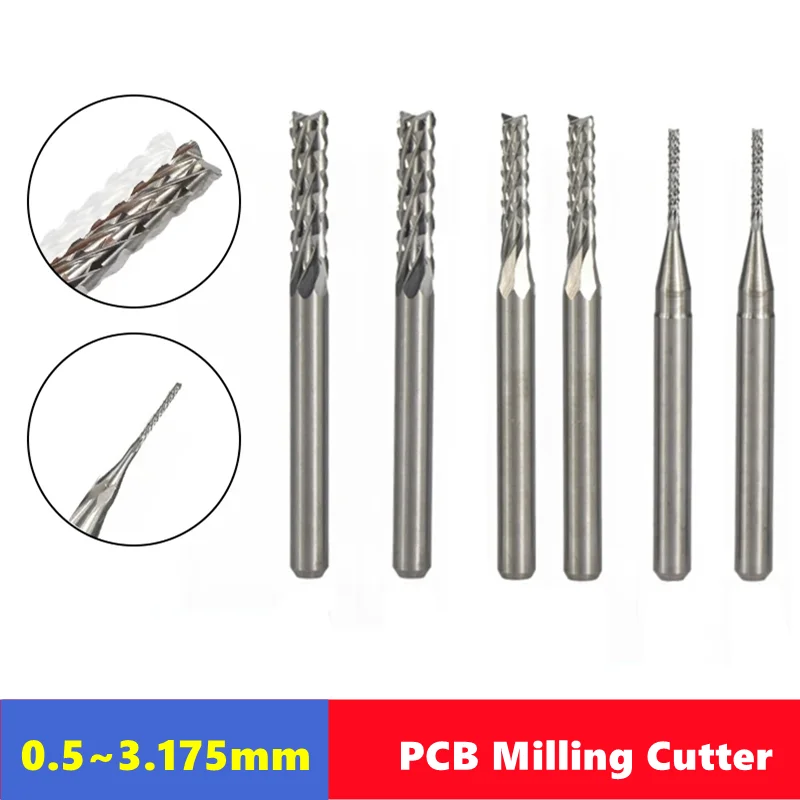 10pcs PCB corn end milling cutter 0.5-3.175mm, 3.175mm (1/8) Shank hard alloy PCB milling cutter CNC cutting milling cutter