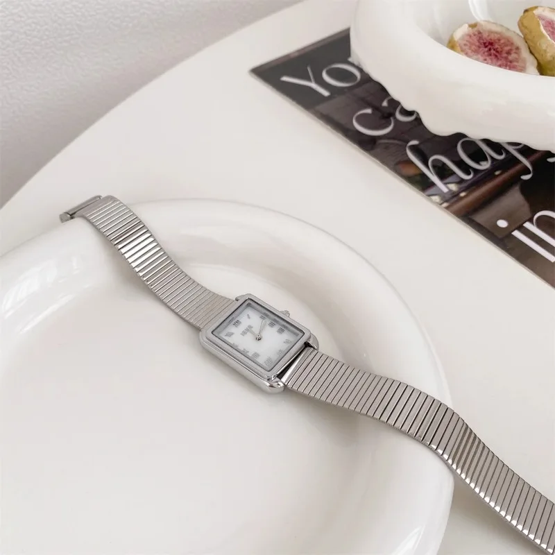 Vintage Classic Ladies Watch Stainless Steel Strap Rectangular Dial Women Quartz Wristwatch Dropshipping Reloj De Mujer