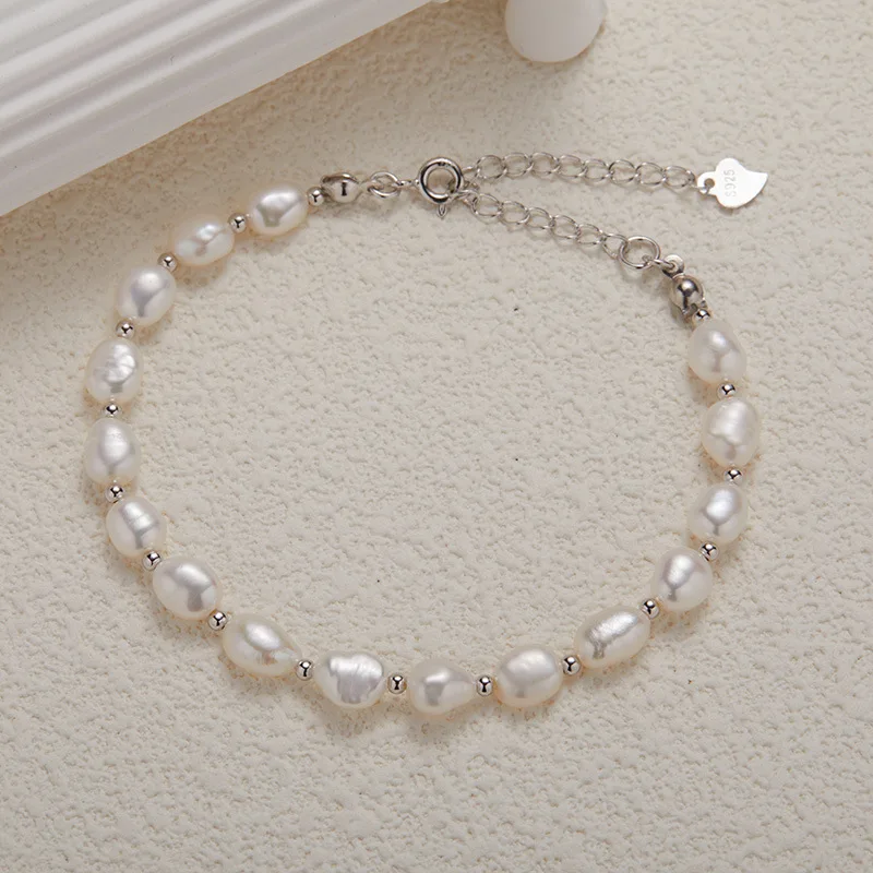 

S925Pure Silver Натуральный пресноводный жемчуг Драгоценный камень Браслет ручной работы из бисера для женщин, уникальный дизайн, универсальный и популярный