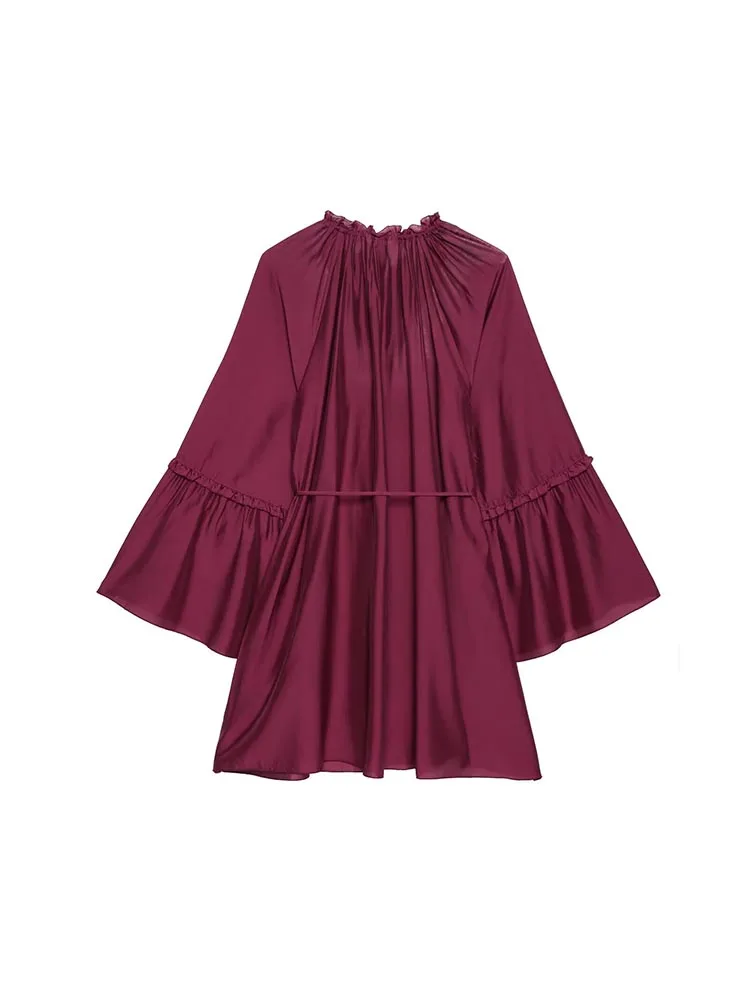 فستان نسائي صيفي قصير موديل 2025 موضة برباط متين وأكمام مضيئة قمصان نسائية أنيقة للشارع فساتين ملابس #2