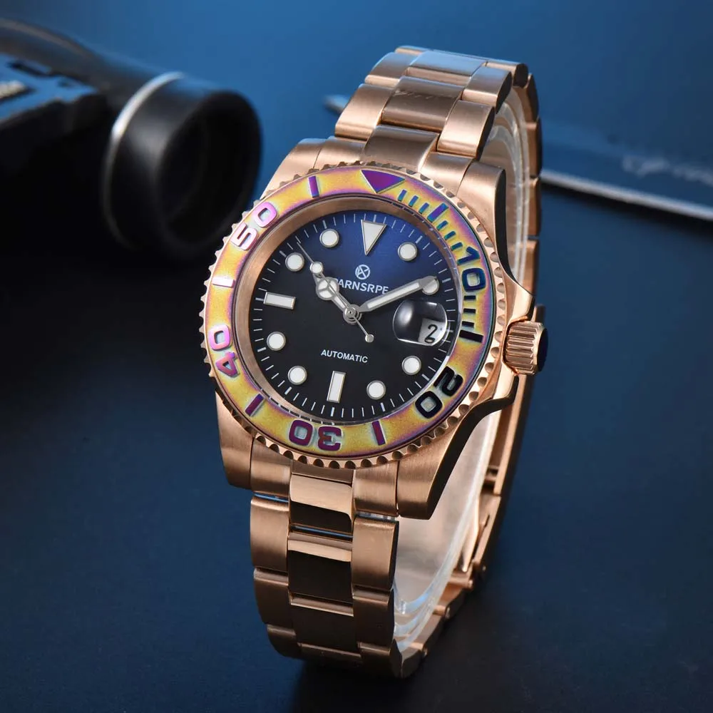 

Parnsrpe Luxury Men's Mechanical Watch Caliber 8215 Sapphire Glass 316L Stainless Steel PVD Rose Gold Plated Case Strap