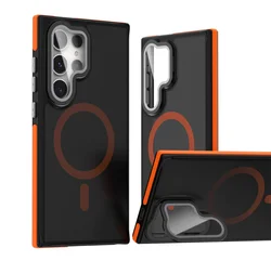 Luxury Lens Stand Magnetic Armor For Magsafe Phone Case for Samsung S26 S25 S24 S23 Plus S22 Ultra Anti-slip Frame Bumper Cover