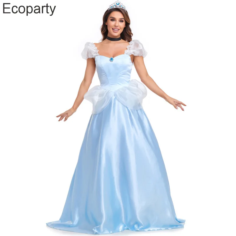 New Women Halloween Princess Costume Adult Blue Deluxe Sexy Backless Ball Gown Purim Party Stage Show Goddess Fancy Outfits