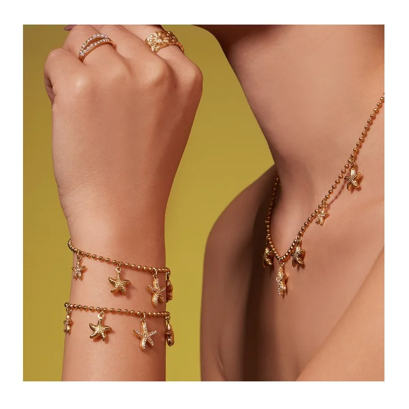 

Seattle Stainless Steel Multi-Pendant Necklace Bracelet Starfish Zircon Earrings Anklet Ocean Style Jewelry Set