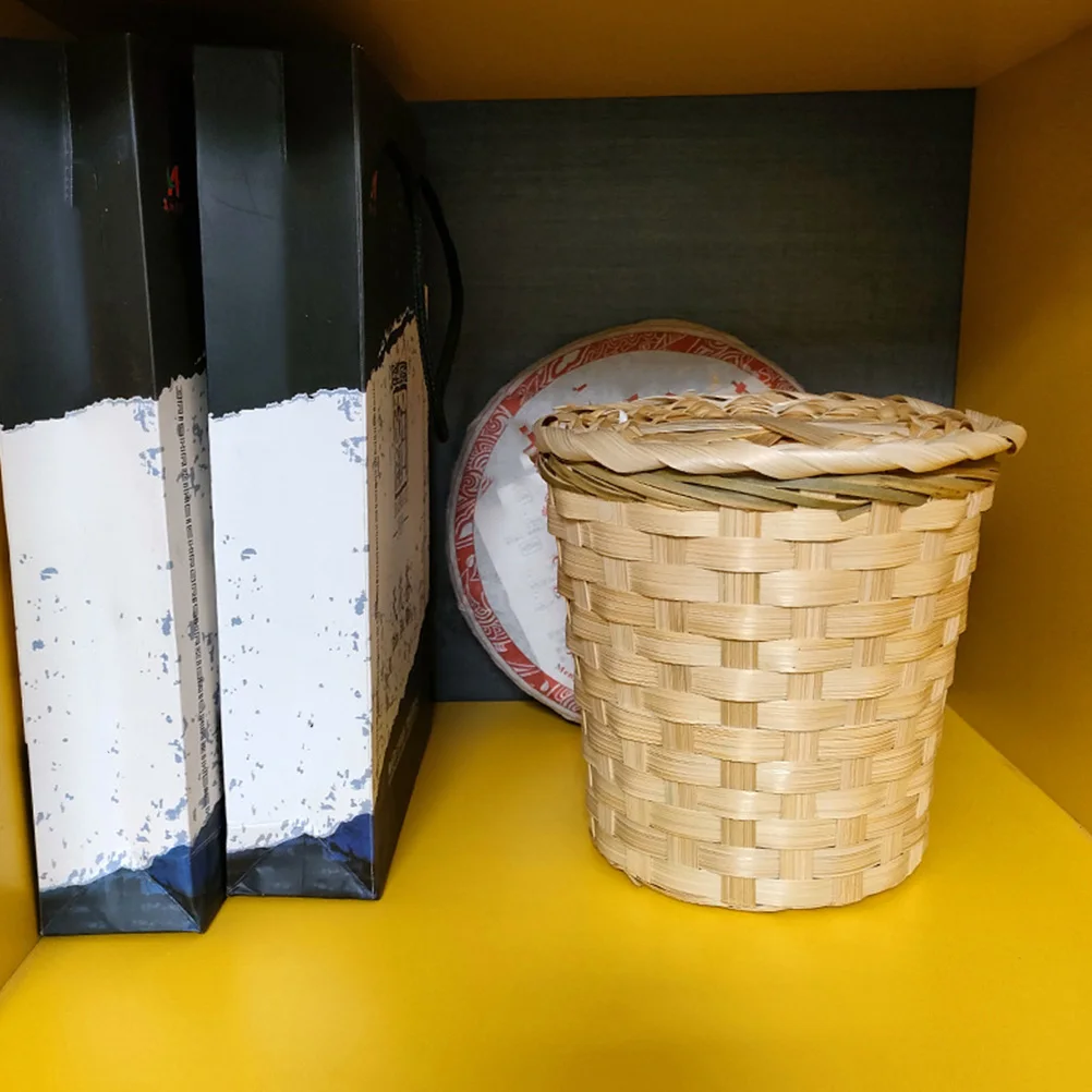 

Mini 18cm Top 15cm High 17cm Bamboo Tea Basket Woven Storage Trash Can Decor Practical Kitchen Use