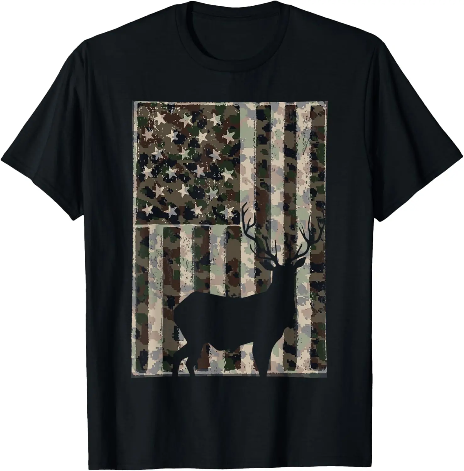 Deer Hunting USA American Flag Camouflage Hunter T-Shirt