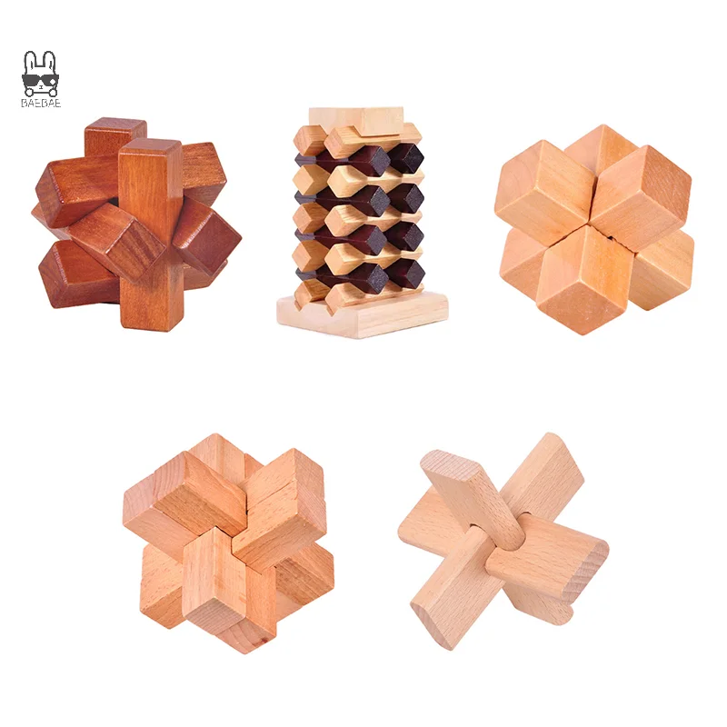 Wooden Kong Ming Lock Lu Ban Lock Classical Puzzles Game Unlock Toys IQ Brain Teaser Educational Toy For Adult Children