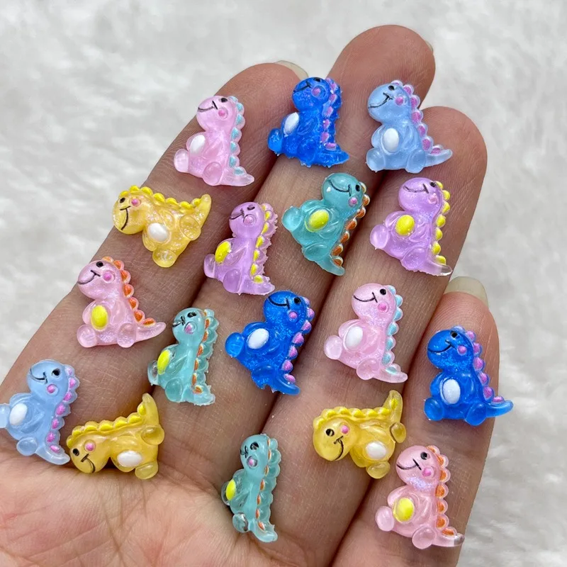 50Pcs New Cute 12mm Mini Cartoon Dinosaur Series Resin Flatback Ornament Jewelry Making Manicure Hairwear