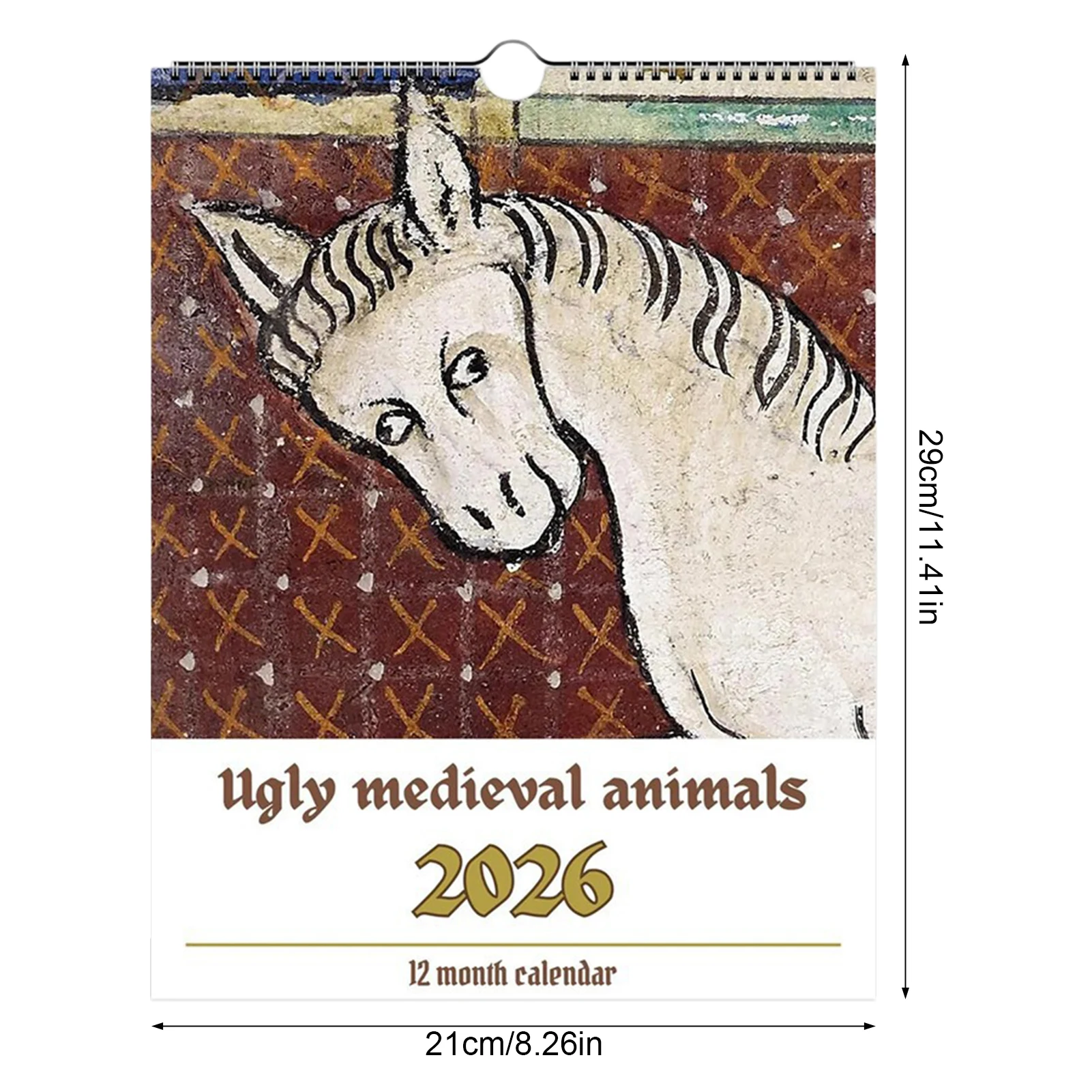 2026 Wall Calendar with Medieval Animal Theme Ugly Style Humorous Illustration Design for Office Home Decor and Gift Use