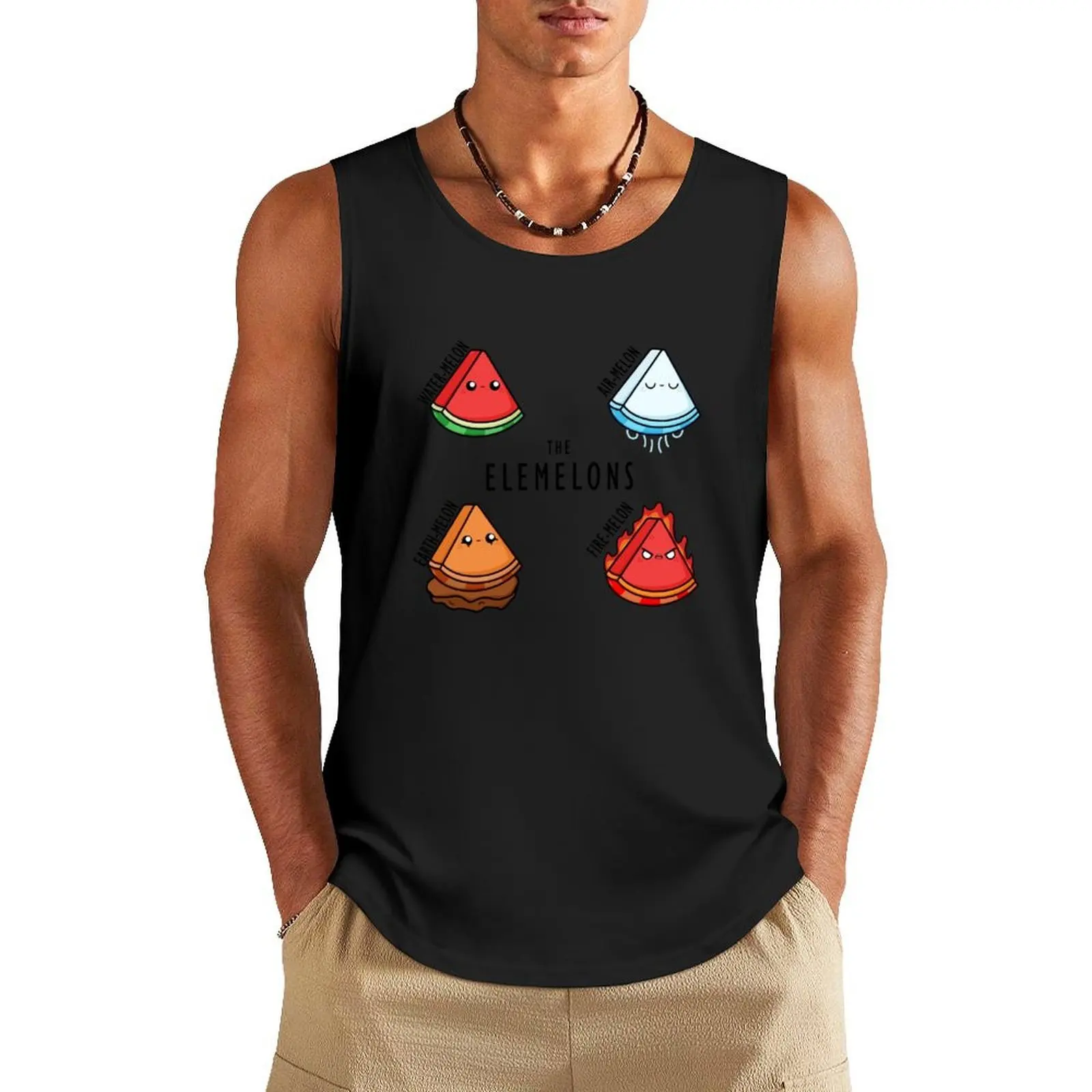 

Kawaii Cartoon Watermelon elementals llustration Tank Top Gym man mens designer clothes Men's sports t-shirt