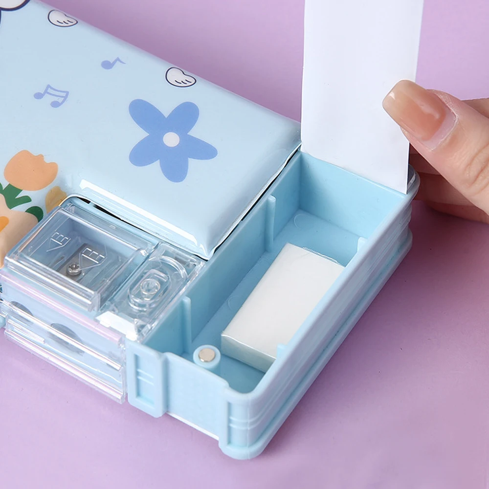 Cartoon Stationery Box with Pencil Sharpener Plastic Pencil Case School Storage Box Kid Cute Pen Case Student Pencil Box Gifts