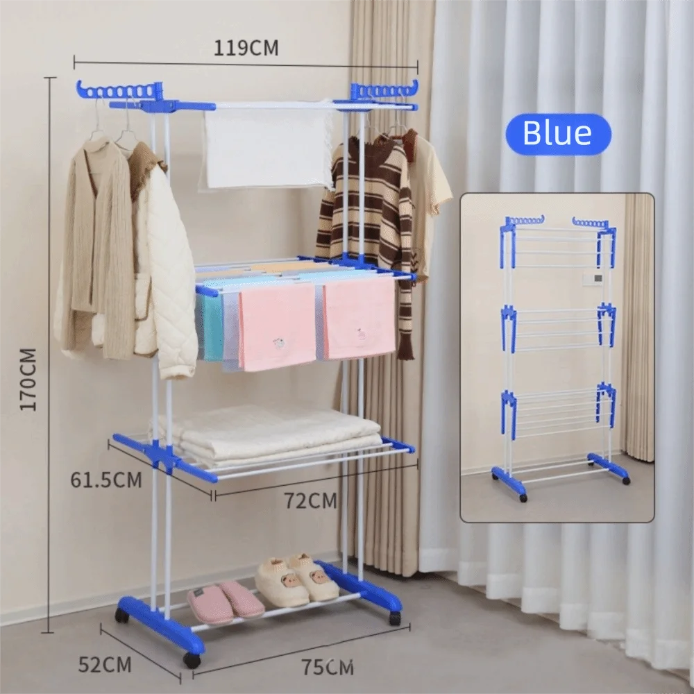 

Space Saving Plastic Clothes Drying Rack with Hook Large Size Foldable Clothes Airer 4-Tier Movable Clothing Rack Indoor/Outdoor