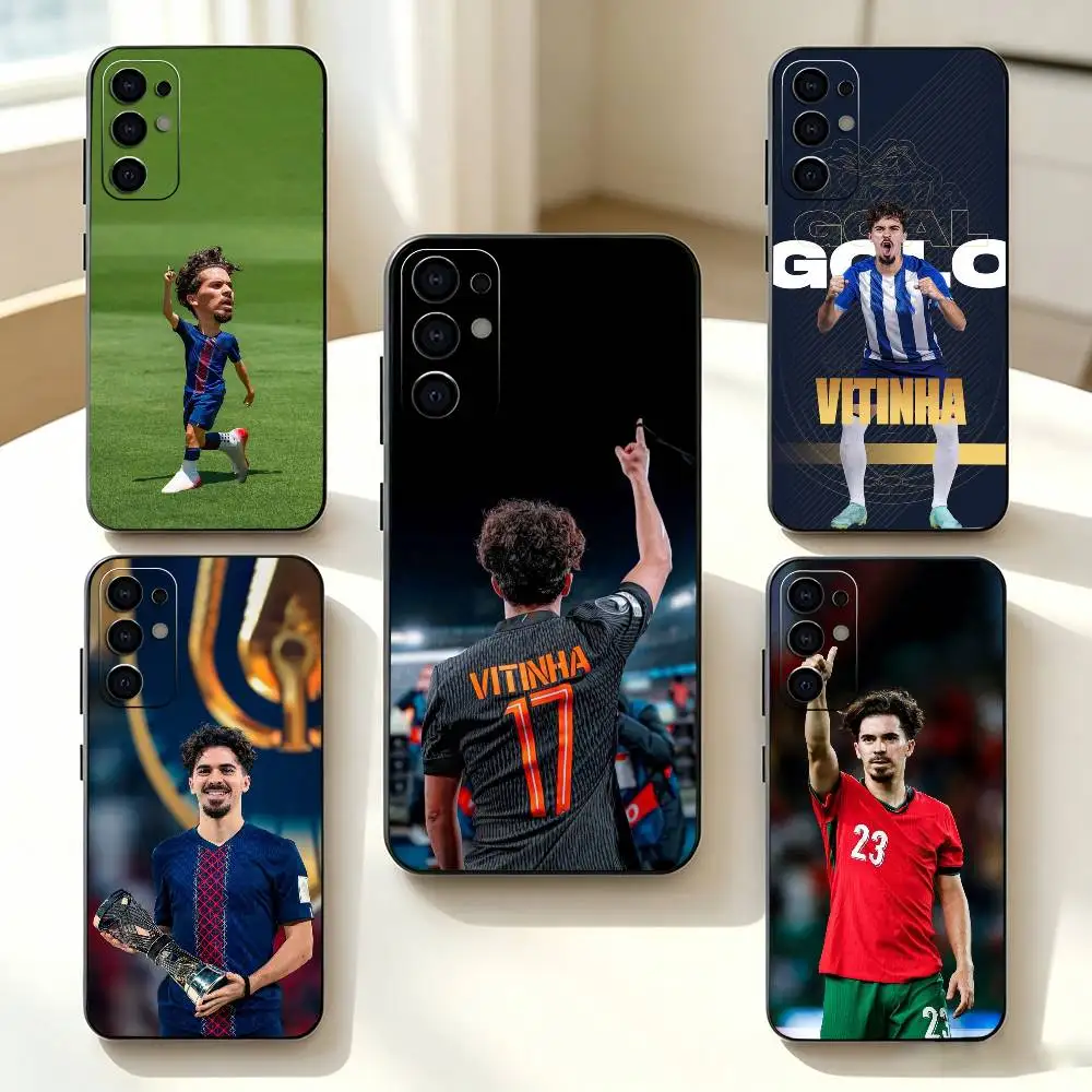 Capa de Telefone do Estrela do Futebol V-Vitinha Ferreira em Silicone Preto Macio para Samsung S25, S24, S21, S22, S23, S30, Ultra, S20, Plus, Fe, Lite