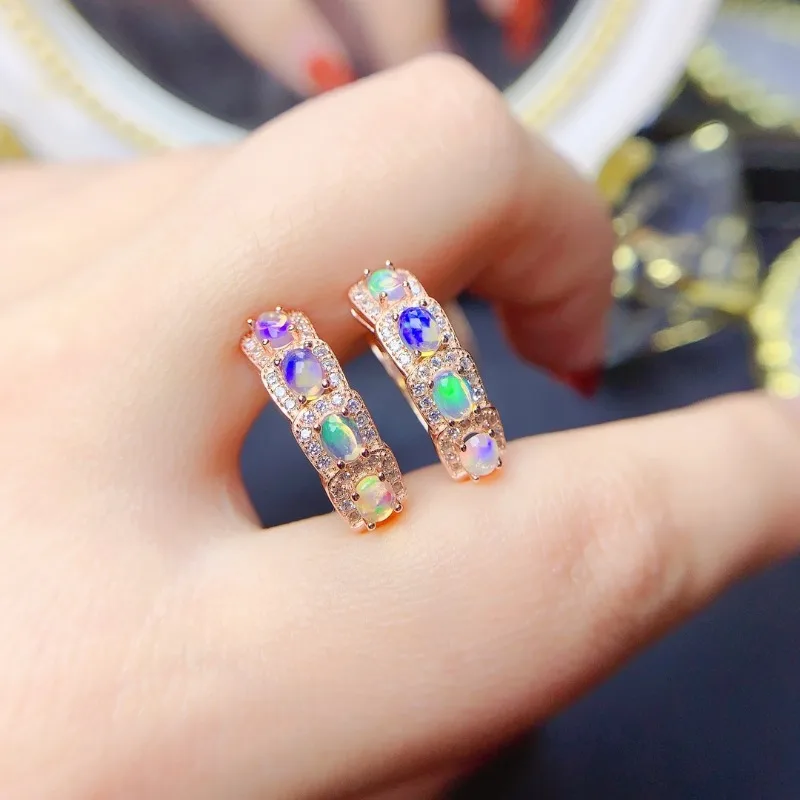925 Sterling Silver Natural Fire Opal English Lock Earrings Red Natural Opal AAA VVS Earth Mined Untreated