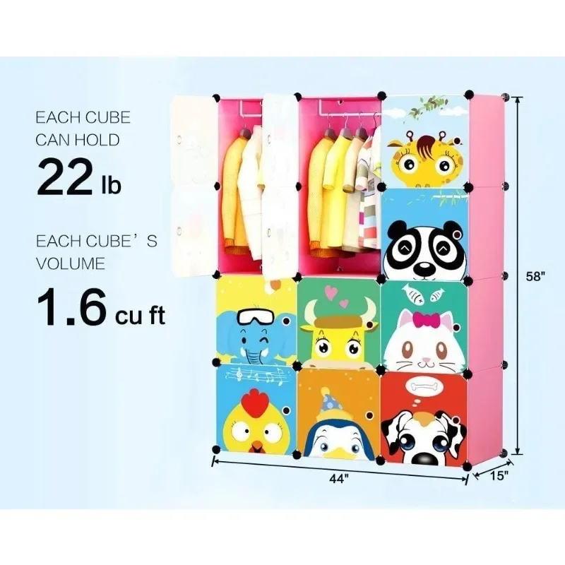 Children Wardrobe Kid Dresser Cute Baby Portable Closet Bedroom Armoire Clothes Hanging Storage Rack Cube Organizer