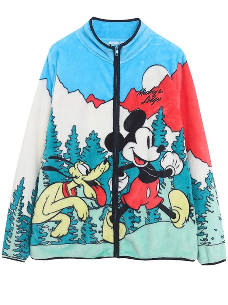 ديزني ميكي ماوس بلوتو طباعة البلوز للجنسين المرأة جيب كم طويل سترة القطيفة زمم البلوز القمم الشارع الشهير الإناث