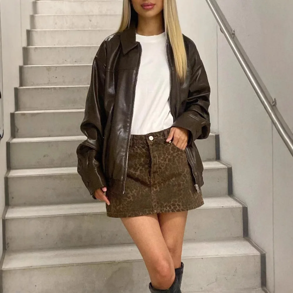 Manteaux en Faux cuir pour femmes, vestes solides, poche zippée, col rabattu, manches longues, légèrement extensible, ample, bureau, dame, automne 2025
