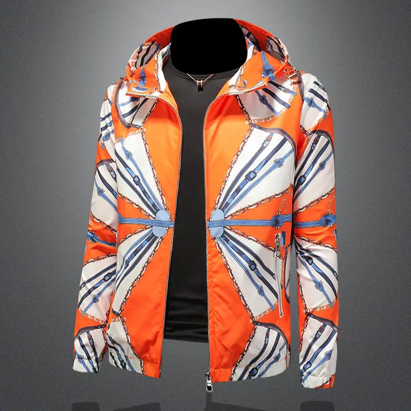 High Quality Zipper Baseball Jacket Men Streetwear Manteau Homme Hiver Branded Hooded Contrasting Monogram Print Jacket Men