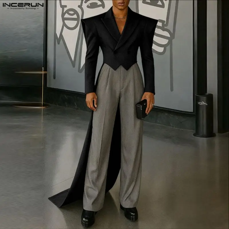 

INCERUN Men Irregular Blazer Solid Color Lapel Long Sleeve Male Suit Streetwear Personality Fashion Casual Thin Coats Blazer Men