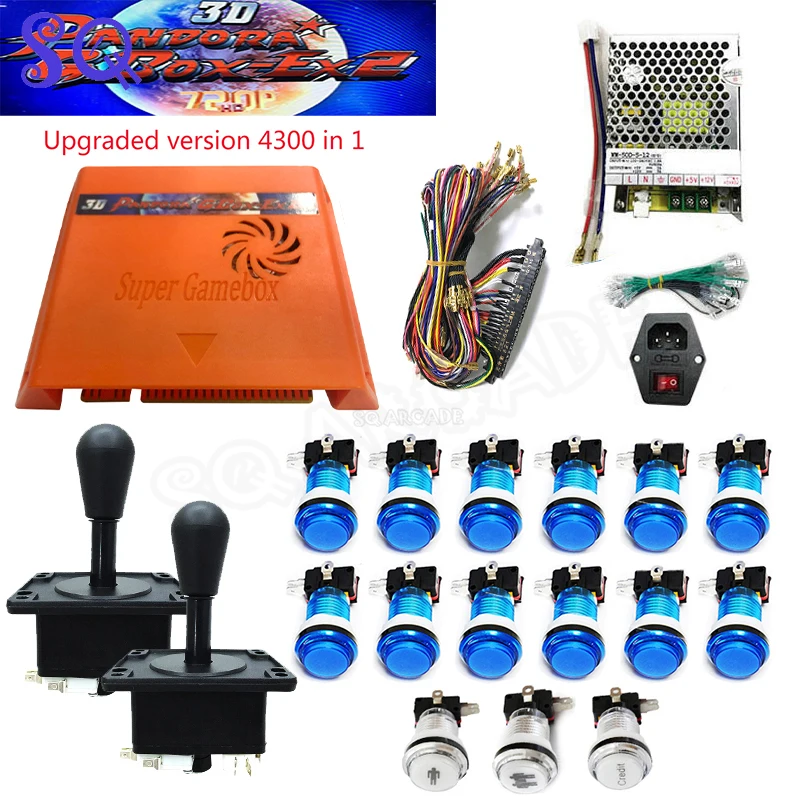 

2 Player Pandora Gbox EX2 4300 in 1 Kit American Style 8 Way Joystick Transparent Arcade Led Buttons DIY Arcade Machine Home Cab