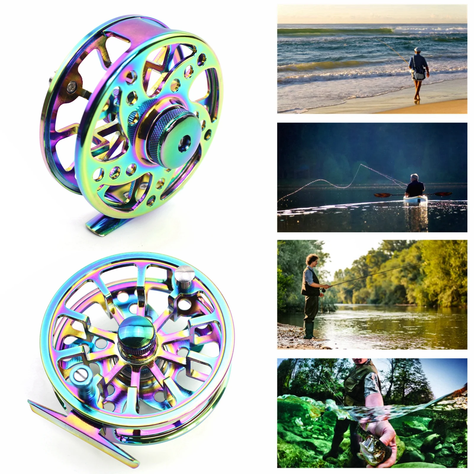 NEW Colorful Fly Fishing Wheel 5/7 7/9 9/10 WT Fly Reel CNC Machine Cut Large Arbor Die Casting Aluminum Fly Reel Stream Fishing