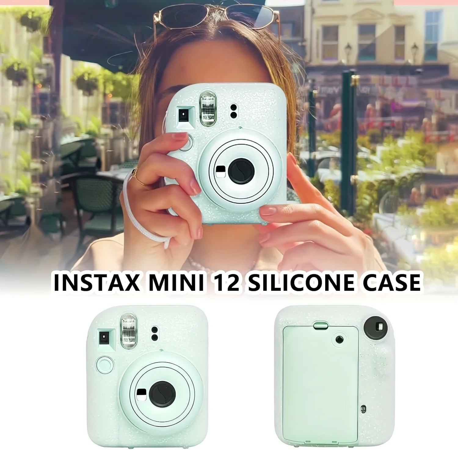 1 set of silicone protective case for Fujifilm Instax Mini 12 with adjustable shoulder strap (camera not included)