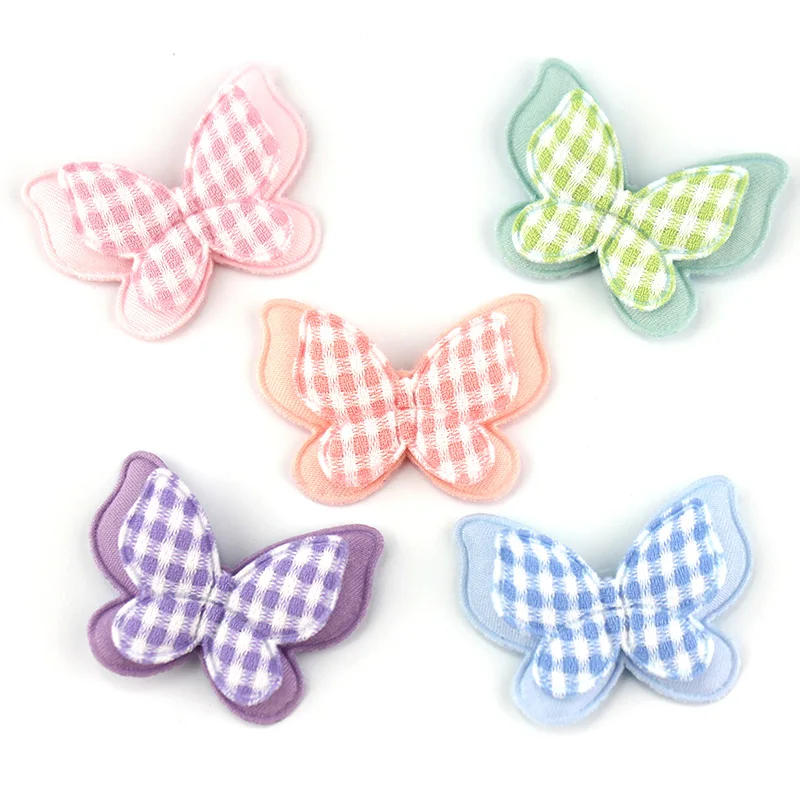 25Pcs 3.3*4cm Appliques imbottite a farfalla a due strati fatte a mano per copricapo per bambini accessori per decorazioni artigianali con forcina