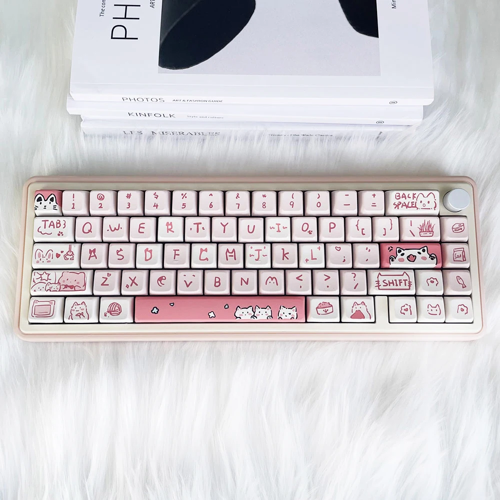 USLION 146/66 Keys MDA Profile Pink Cat Keycaps For Gaming Mechanical Keyboard Mx Switch PBT Sublimation Customized DIY Key Caps