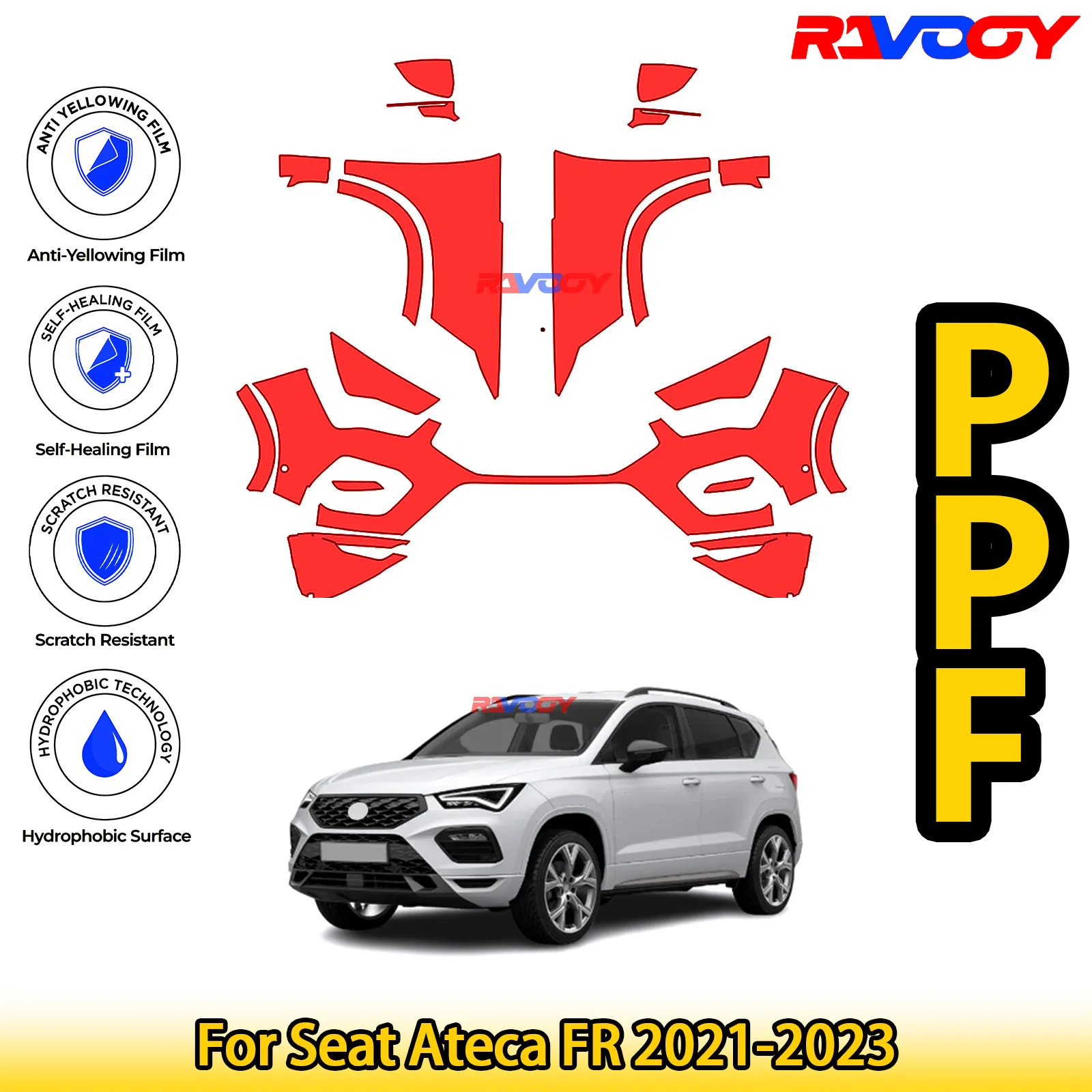 

For Seat Ateca FR 2021-2023 Glossy Matte Black Precut front PPF Kit Paint Protection Film