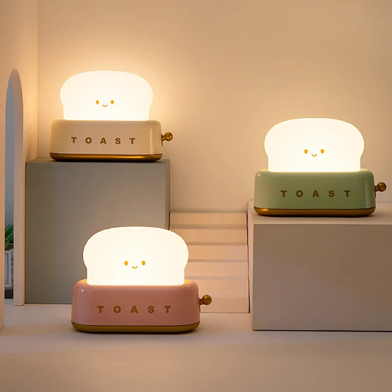 Toast Lamp Toaster Night Light Creative LED Night Light USB Rechargeable Interior Decorative Lamp Bedroom Children Birthday Gift