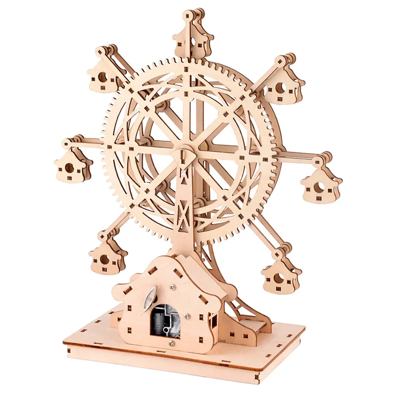 Wooden Puzzles and Assemble Wooden Toys. DIY Wind Up Music Happy Ferris Wheel Toy